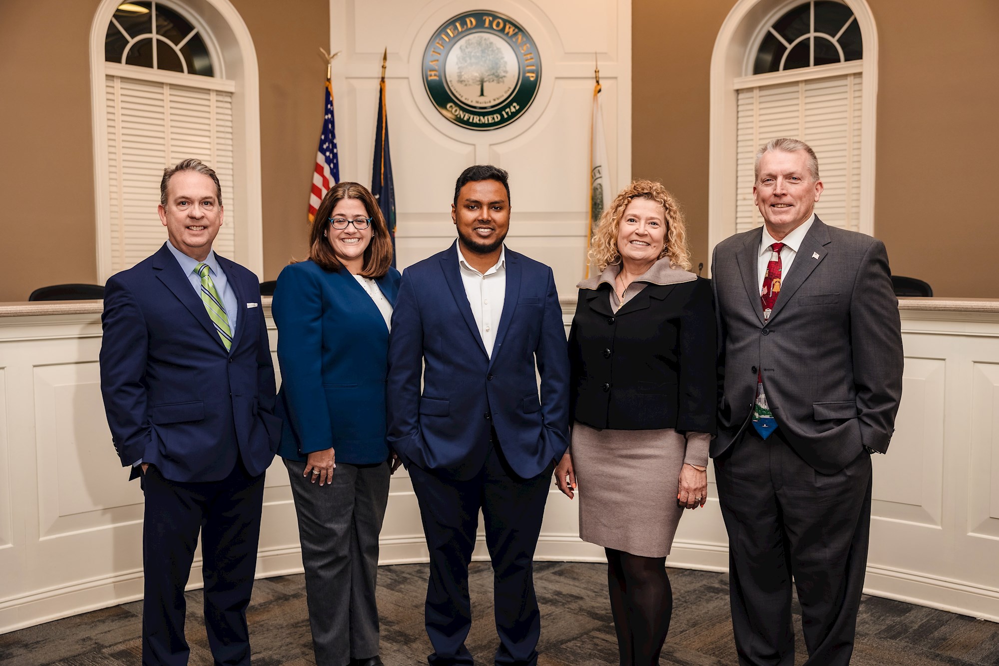 The Hatfield Township Board of Commissioners (l to r): Tom Zipfel, Jennifer LoStracco, Shahidul Partha, Karla D'Alessio, Jerry Andris